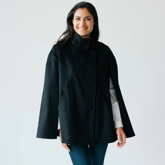 Cocoon By Elizabeth Geisler High Street Swing Cape Coat Black 12 - Picture 1 of 7
